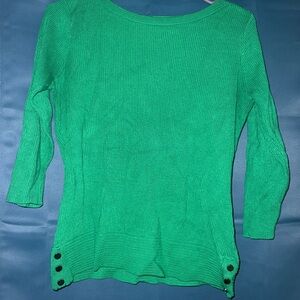 New York & Company Vibrant Green Ribbed Knit Top